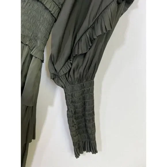 Ulla Johnson Soraya Dress Size Mini Long Sleeve Olive Green Sz 2